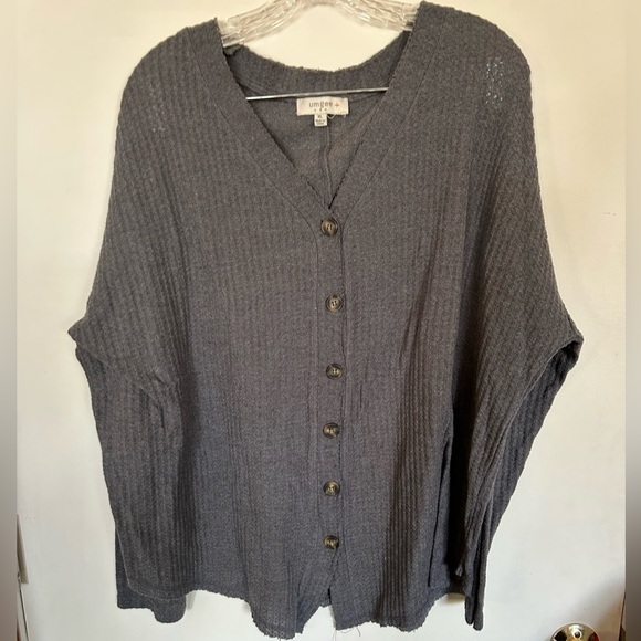Umgee  xl waffle knit button down long sleeve grey shirt - Picture 1 of 8